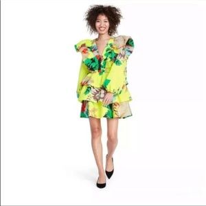 Christopher John Rogers Target Floral Long Sleeve Ruffle Dress Size 14 Yellow